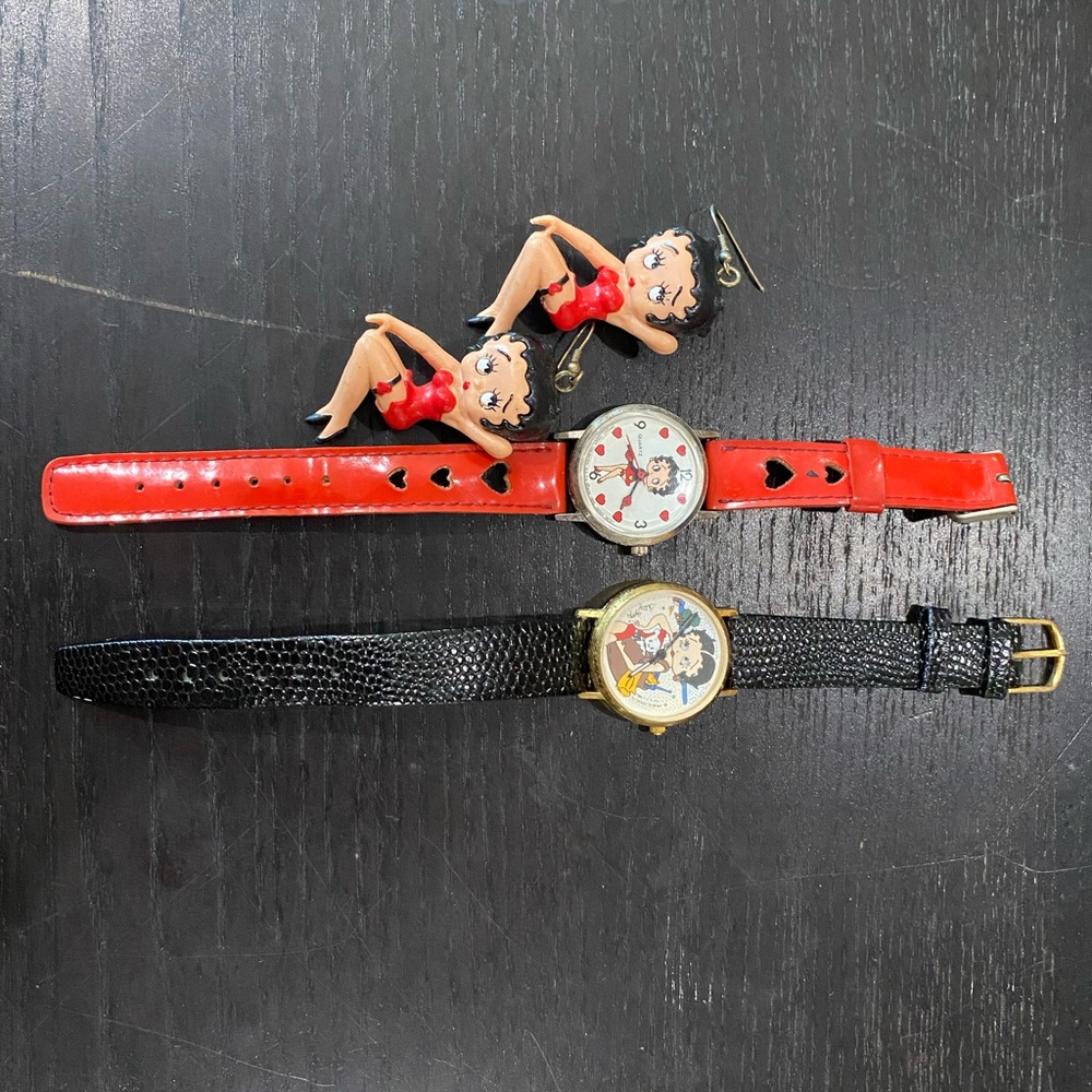 Vintage collectible Betty Boop Watches plus earring set